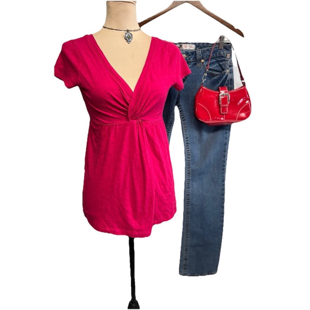 Y2K Vintage Abercrombie & Fitch Babydoll Top Pink V-neck Twist Knot Medium